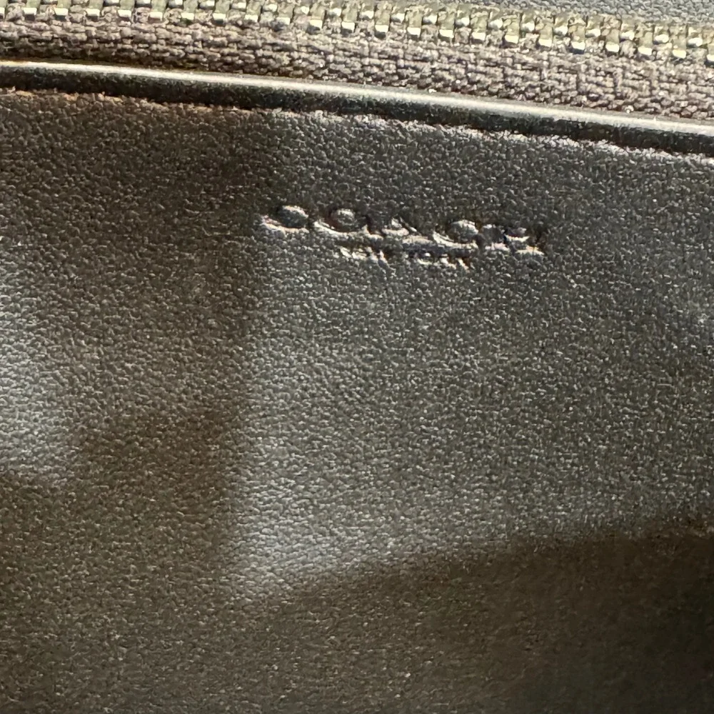 Coach Accordion Zip Wallet Black Signature Debossed‎ Leather Long Clutch Wallet